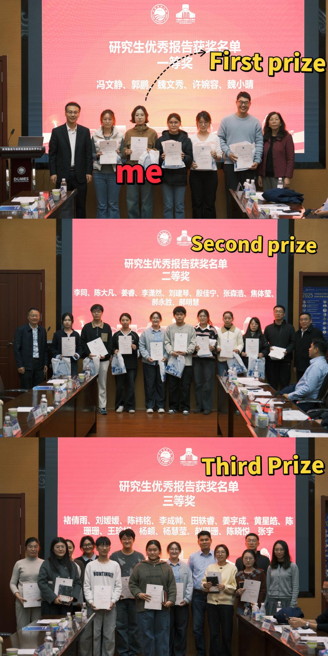 Photo collage marking Wenxiu Wei's First Prize at an academic forum